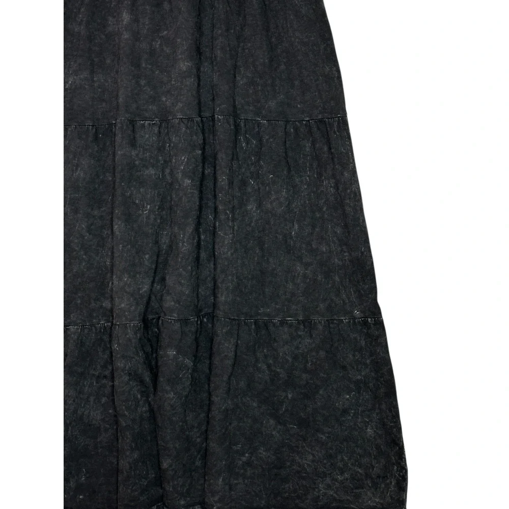 American Giant Womens Premium Slub Tiered Midi Dress Small Black Mineral Wash